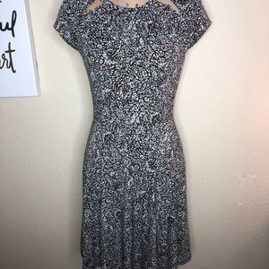 Micheal Kors Cutout Fit & Flare Black & Burgundy Paisley Floral Dress Size XS